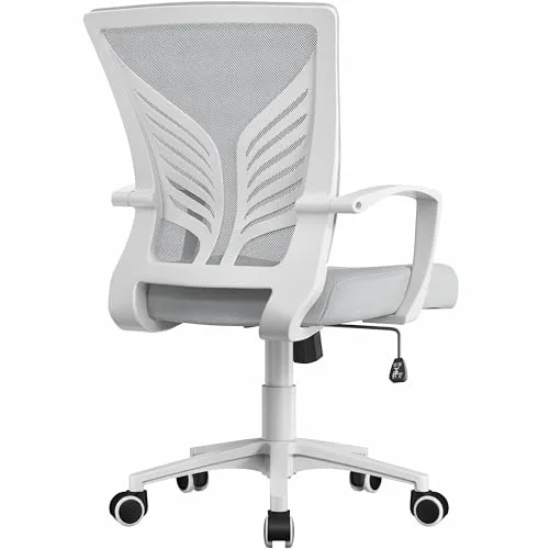 Yaheetech Silla de Oficina con Función de Inclinación, Silla Malla con Soporte Lumbar y Diseño Mariposa para Estudio, Carga Máxima 136kg, Gris Claro