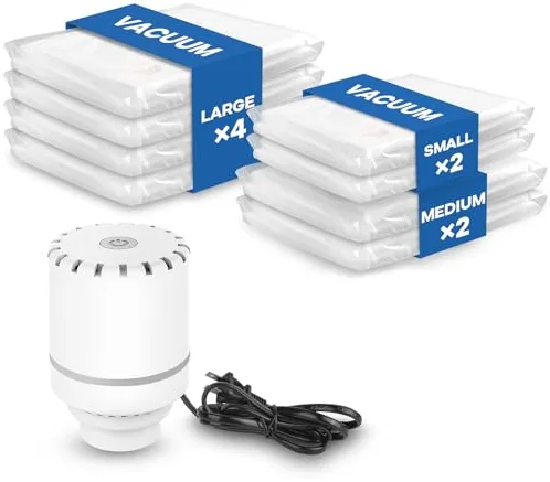 Vacbird Bolsa Vacio Ropa Con Bomba EléCtrica, 8 Bolsas Para Guardar Ropa (4 Grandes, 2 Medianas, 2 PequeñAs), Reutilizables Para El Almacenamiento De Temporada Y ArtíCulos De Viaje