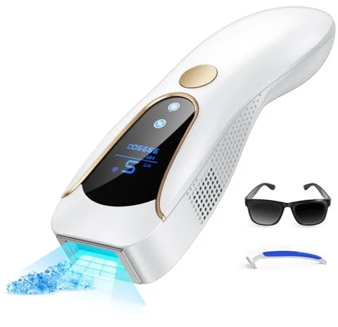 Depiladora Laser IPL con Función de Refrigeración, 19.35 J Depiladora Luz Pulsada con 9 Nivel de Energía, 2 Modos, 999.900 Luz Pulsada para Mujer y Hombre, Piernas, Bikini, Axilas, Cara, Cuerpo