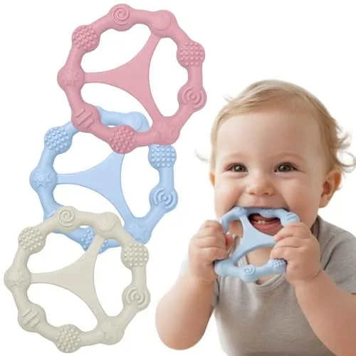Cunitin Baby® Mordedor Bebe Refrigerante, Pack de 3 Mordedores Bebes 3-6meses, 6-12 Meses, Juguete Dentición a partir de 3 Meses de Silicona Segura y Libre de BPA con Texturas y Fácil Agarre