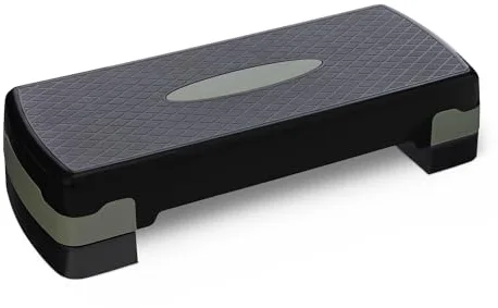 Amazon Basics Plataforma de Step para Ejercicios Aeróbicos, Escalón Ajustable para Entrenamiento en Casa, 68.58cm, Negro/Gris