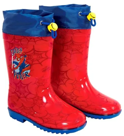 PERLETTI Botas de Agua Niño Spiderman Azul Material PVC - Botines Niños 3 4 5 6 Años Marvel Spider Man con Suela Antideslizante - Botas Impermeables Infantes Hombre Araña con Cordón (Rojo, 24/25)