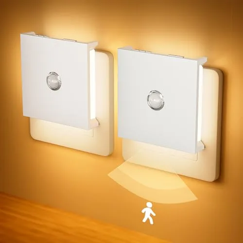 Feliigo Luz Nocturna con Sensor de Movimiento, 2 Piezas Luz Nocturna Infantil Enchufe Regulable con 3 Modos, Brillo Ajustables para Habitación de Niños, Baño, Pasillo, Cocina, Escaleras
