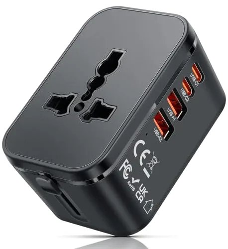 Romon Adaptador Enchufe Universal, Adaptador de Viaje Adaptadores Internacionales Adaptadors Cargador Universal Travel Adapter GaN20W con 2 USB, 1 USB C y 1 CA, Travel Plugs para USA, UK, Austuralia