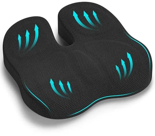 Juspota Cojin Silla Oficina, Cojin Ortopedico para Coxis y Lumbar, Cojín de Asiento Ergonómico de Espuma con Memoria, Cojin Coxis Alivio del Dolor Cojin Silla para Coche Ruedas Gaming - Negro