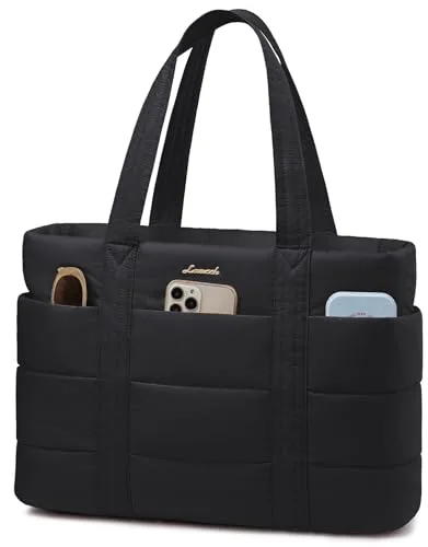LOVEVOOK Bolso Mujer Grande, Puffer Bolso Tote Bag Shopper Bolsos para 15,6pulg Ordenador Portátil, Handbags for Women Uni Oficina Trabajo Universidad Profesora Escuela, Negro