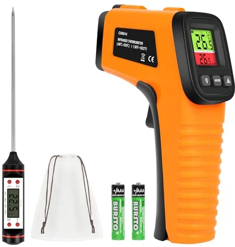 HOTUT Termómetro Infrarrojo, -50°C ~ 550°C (-58°F~1022°F) Tamaño Compacto Termómetro Láser sin Contacto, Emisividad Ajustable con Termómetro para carne para Asar Congelar Cocinar, No para Humanos
