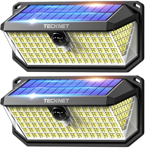 TECKNET Luz Solar Exterior, 4200lm 416 LED Focos Led Exterior Solares de Movimiento 300° Iluminacion 3 Modos IP66 Impermeable Focos Led Solares para Jardín, Garaje, Patio, 2 Paquete