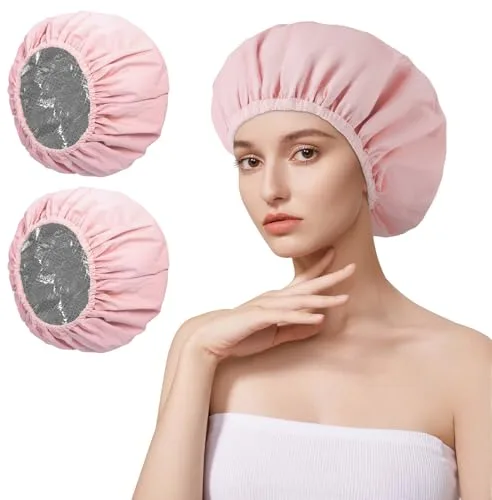 AOGOE 2 PCS Gorro Ducha Aislamiento térmico, Doble Gorro Tratamiento Cabello, Gorro de Ducha, Reutilizable Gorro peluquería para Cabello de Tratamientos, Hidratación, Teñir el Cabello, Duchas (Rosa)