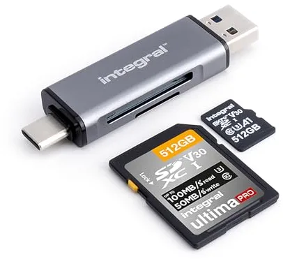 Integral Adaptador Lector de Tarjetas de Memoria microSD y SD - Doble conexión USB 3.0 y USB-C - para iPhone 15/16 Plus/Pro/Pro MAX, MacBook Pro/Air M1/M2/M3/M4, iPad, PC, portátil, Smartphone