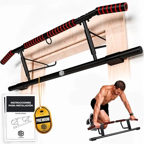 ManiBoom Barra Dominadas Puerta MULTIFUNCIONAL Sin Tornillos y PLEGABLE Carga 200kg - Pull Up Bar para Colgarse Ajuste PRECISO y Agarre Ergonomico- Barra Abdominales, Calistenia (Modelo 3)