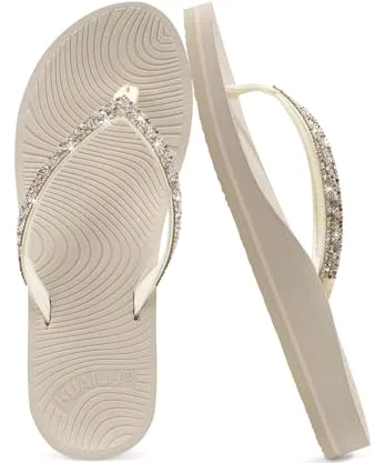 KuaiLu Chanclas Mujeres Rhinestone Ayuda Arco Comodidad Yoga Mat Amortiguador Moda Verano Playa Piscina Recorrido Orthotic Que Camina Thong Sandles ResbalóN Encendido Plantar Fasciitis Beige Blanco 37