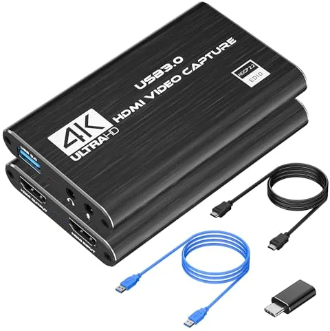 VIXLW capturadora de Video, capturadora Audio y Video USB 3.0, 1080P 60FPS/2K 30FPS Captura de Videojuegos, Tarjeta de Captura 4K HDMI Loop-out para Nintendo Switch/Xbox/PS5/Switch/cámara/PC/OBS