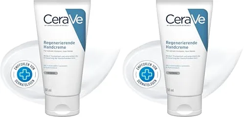 CeraVe Crema Reparadora de Manos, Para Manos Secas y Ásperas, Alivia la Sequedad y Restaura la Barrera Protectora de la Piel, Con 3 Ceramidas Esenciales y Ácido Hialurónico, 50ml (Paquete de 2)