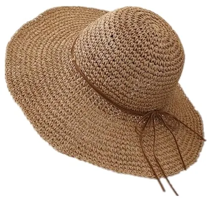 Sombrero de Paja de Las Mujeres, Sombrero de Sol de ala súper Ancha para Viajes Decoración Vacaciones, Suave Transpirable