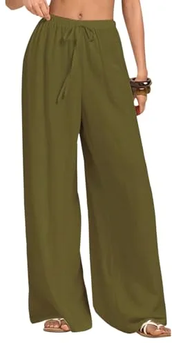 Neteson Pantalones De Lino Mujer Verano Elástica Pantalones Anchos Causal Pantalones Palazzo Mujer Elegantes Sueltos Pantalón Trabajo Largos con Bolsillos