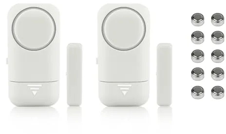 Shackcom 2pcs Alarma para Puertas y Ventanas de 120 dB para casa con Sensor Magnético Inalámbrico para Sistema de Seguridad para el hogar y Seguridad Infantil - Antirrobo Detectores Sirenas con Pilas