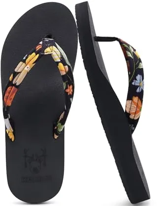 KuaiLu Chanclas Mujer Tela Verano Playa Piscina Flip Flops Señoras Comodas Cuero Planas Caminar Piel Sandalias De Dedo Antideslizante Yoga-Espuma Chancletas Negras Flor 36