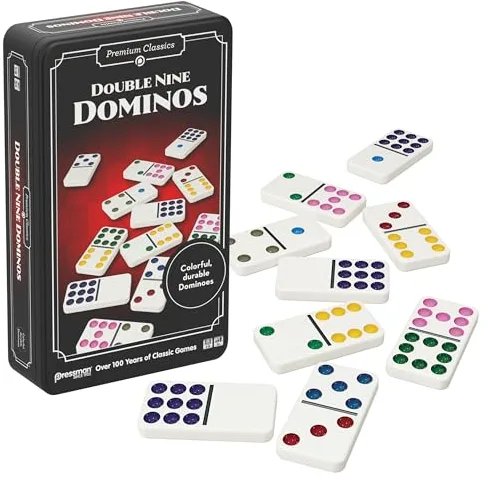 Goliath - Doble 9 Dominos, clásico Juego de Mesa Familiar para niños a Partir de 5 años, 55 fichas de dominó numeradas para 1 a 8 Jugadores, Caja de Viaje de Metal para Juegos de dominó