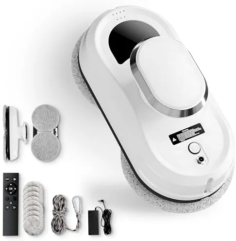 JUPPLIES Robot Limpiacristales Electrico 90W con Succión 5600Pa – Limpia Cristales para Ventanas con 3 Modos Automaticos, Bateria, Control Remoto y Sistema Anticaida – Silencioso, 4min/m²