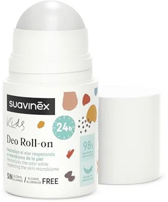 Suavinex, Desodorante para Niños y Niñas, Formato Roll On, Sin Alcohol, Sin Aluminio, Apto Pieles Sensibles, Clínicamente Testado, Eficacia 24h, 98% Ingredientes Origen Natural, Unisex, +8 Años, 50 ml