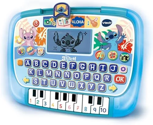 VTech - Tablet Educativa de Stitch, Juguetes Electrónicos Niños +4 Años, Pantalla LCD, 10 Actividades, 4 Modos y 3 Niveles, Teclado ABC, Teclas de Piano, Voz Original, Versión ESP