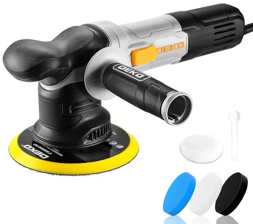Pulidora de Doble Acción, DEKOPRO 800W Kit Pulidora Coche,con 150MM Almohadilla Abrasiva, 6 Velocidades Variables, 1800-5500 RPM, 9MM Orbital - Para Detallar, Pulir y Encerar el Coche