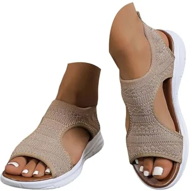 riou Sandalias Deportivas ortopédicas para Mujer Moda Zapatos con Punta Abierta Cuña Lavable de Verano Sandalia para Caminar, Caqui, 38