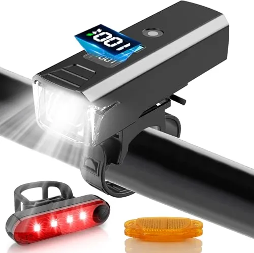 Luces Bicicleta Delantera y Trasera Luz Bicicleta Recargable USB con Autonomía Ultralarga 5+4 Modos y IP65 Resistente con Pantalla de Potencia para Ciclismo de Carretera y Montaña de la Noche