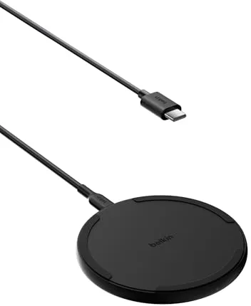 Belkin Cargador Inalámbrico de 15 W, Estación de Carga para iPhone 17, iPhone 16/15 Series, AirPods, Samsung Galaxy S25, Galaxy S24, Pixelsnap - Cable Incluido (sin Fuente de alimentación) - Negro
