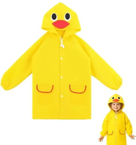 Horktrust Chubasquero impermeable - Chubasquero amarillo para niños y niñas (5-7 años) - Talla 90-130 cm, diseño divertido - Ideal para guardería, jardín de infancia y actividades al aire libre 