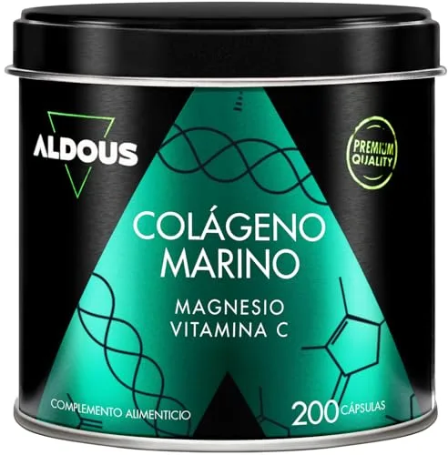 Colágeno Hidrolizado Puro con Magnesio y Vitamina C - 200 Cápsulas - Colágeno Marino Hidrolizado Naticol - Cabello, Piel y Uñas - Huesos y Articulaciones - Colageno con Magnesio - ALDOUS