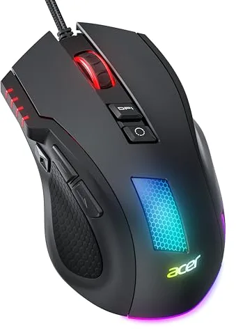 acer Ratón Gaming para Juegos con Cable, RGB Mouse Gaming Ergonómico 12800 dpi con 8 Botones, Botón de Disparo Rápido y Conductor Personalizable, Ideal para Juegos en PC y portátiles