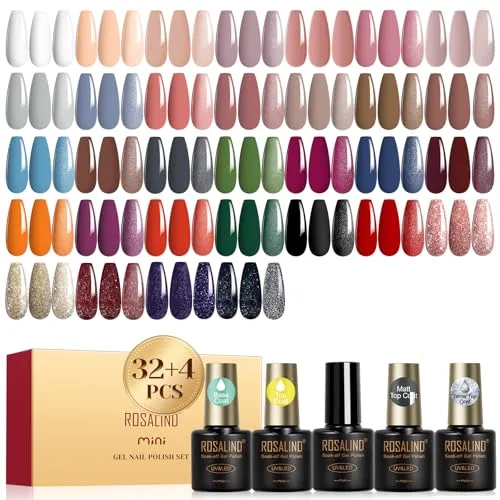 ROSALIND Esmaltes Semipermanentes Para Uñas, 36 Piezas Marrón Rojo Naranja Morado Colores Esmaltes Semipermanente Verde Azul Gris, UV/LED Pintauñas Semipermanentes Otoñales Invernales Manicure