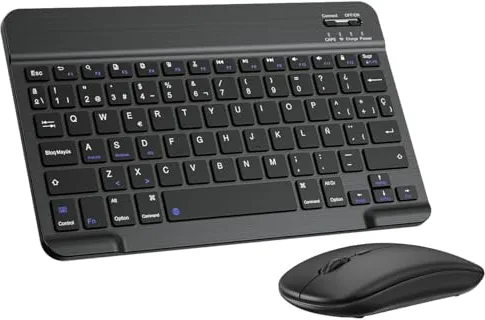 Cimetech Teclado y Ratón Inalámbrico Bluetooth, Teclado ergonómico Ultrafino con batería Recargable integrada para iOS, Mac, iPad, Windows y Sistemas operativos Android 3.0, Español QWERTY, Negro