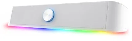 GXTrust 1619W Rhox Barra de Sonido con Iluminación RGB, Altavoces PC Gaming Estéreo 2.0 12W, Alimentación USB, 3,5 mm Jack, Altavoz Pequeño para PC Ordenador Portátil TV, Blanco