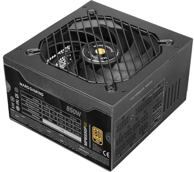 Mars Gaming MPB850PSI, Fuente Alimentación Full Modular ATX 850W, 10 Años Garantía, 80Plus Gold 90%, Ventilador SI 14cm, Tecnología AI2-RPM, DC-DC y SMD, ATX 3.1 y PCIe 5.1, Conector 12V 2x6, Negro