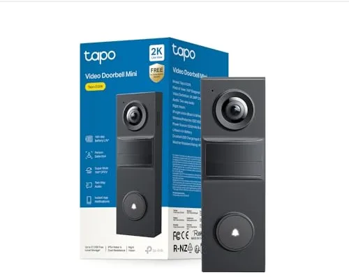 Tapo D205 Videoportero 2K 3 MP, Campo de visión 160°, detección AI, IP54, Llamada al Timbre, Alta duración de la batería de 5200 mAh, Carga rápida, Puerto USB-C, Compatible con Panel Solar