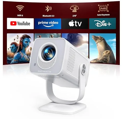 Proyector【App Integrada & Auto Keystone】Android 13, Proyector Portátil 4K/1080P Soporte Tiro Corto WiFi 6 Bluetooth 5.4 con Rotación de 270°, TOPTRO MiniProyector Cine en Casa/Exterior para Móvil/USB