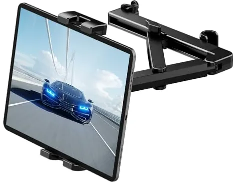 Romon Soporte Tablet Coche, Soportes Coches Reposacabezas Support Extensible Automóvil 360° Rotación Estructura Triangular Estabilizadora para Tablet Móvil Otros Dispositivos de 4.7-12.9"