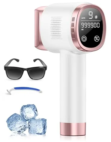 21J Depiladora Laser con Función de Refrigeración, 600-1200NM Depiladora Luz Pulsada con 9 Niveles de Energía, Pantalla Táctil LCD para Mujer y Hombre, Bikini, Axilas, Cara, Cuerpo Rosa
