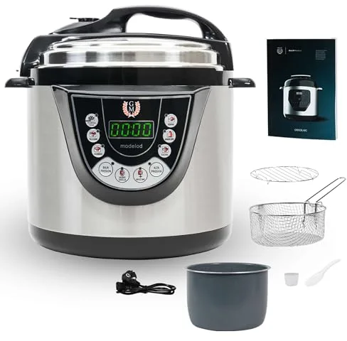 Cecotec Olla Eléctrica a Presión Programable 6L GM Olla GM D+. 1000W, 12 Personas, Programable 24h, 9 Menús, 2 Presiones 60KPa, Memoria, GM Core, Función Freir, Guiado Voz, Seguridad, Cubeta Daikin