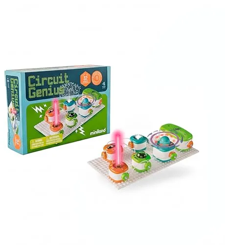 Miniland Kit de 32 Experimentos Eléctricos para Niños 6 Años, Juguete Stem de Electrónica Segura sin Cables, Laboratorio de Ciencias Educativo con Guía en Español | Circuit Genius
