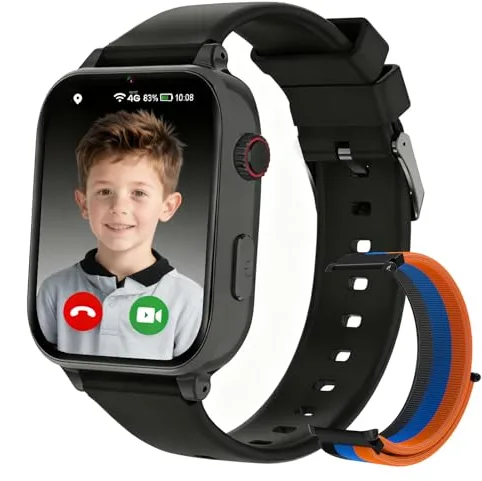Smartwatch Niños con GPS y Llamadas, Reloj Niños con 4G Telefono, SOS, Chat de Voz, Videollamada, WIFI Modo Clase Cámara Podómetro Juegos Calculadora, Reloj Llamadas Niño Niña de 4 a 12 Años, Negro