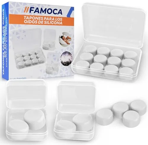 FAMOCA 16 Tapones Oidos Ruido Dormir + 2 Cajas Individuales – Tapones Oidos Cancelacion De Ruido, Estudiar, Nadar – 27dB – Tapones Para Dormir - BLANCOS