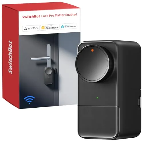 SwitchBot Cerradura Inteligente WiFi Pro con Batería Recargable, Matter Over WiFi, Cerradura Electrónica, Instalación Rápida en Cerraduras Existentes, Compatible con Apple Home, Alexa, Google Home