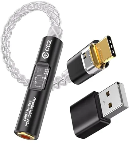 EZ EAR CCZ CM01 Adaptador de Auriculares USB C a Conector DAC de 3,5 mm MAX97220 Amp Conexant CX31993, convertidor de Audio de Alta resolución de 24 bits/384 kHz con Cable Chapado en Plata