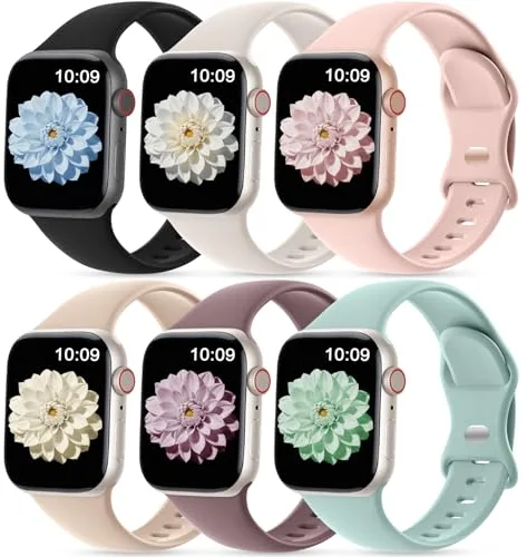 CeMiKa 6 Pack Sport Correas Compatible con Apple Watch Correa 40mm 41mm 38mm 42mm (Series 11 10) - Silicona Sport Correa para iWatch SE Series 11 10 9 8 7 6 5 4 3, Mujeres Hombres