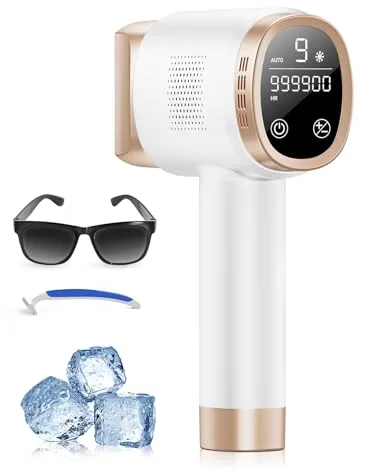 21J Depiladora Laser con Función de Refrigeración, 600-1200NM Depiladora Luz Pulsada con 9 Niveles de Energía, Pantalla Táctil LCD para Mujer y Hombre, Bikini, Axilas, Cara, Cuerpo Blanco