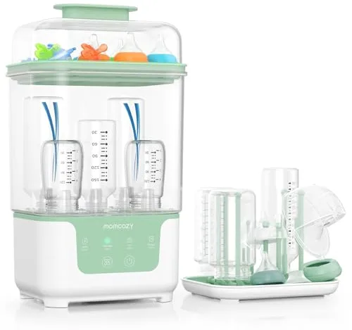 Momcozy Esterilizador y Secador Eléctrico para Biberones, Capacidad para 6 Biberones, Dispositivo 4 en 1 para Biberones, Accesorios y Extractores de Leche, con Soporte de Secado Incluido
